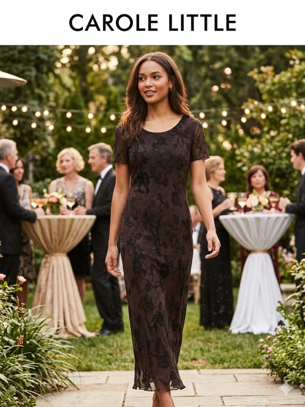 Carole Little Dark Brown Floral Maxi Dress